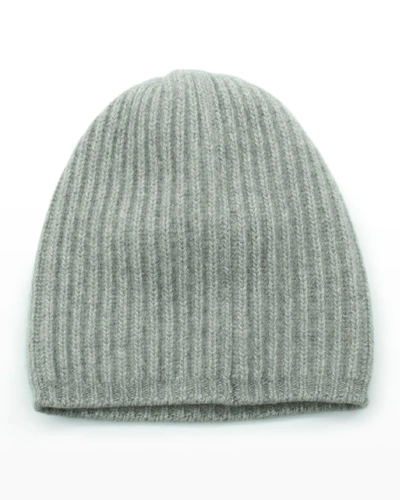 Portolano Slouchy Ribbed Cashmere Beanie In Lt Ht Grey