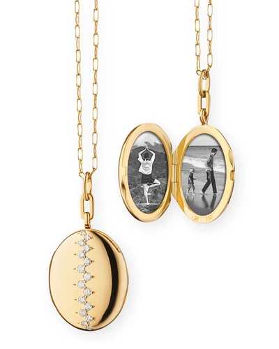 Monica Rich Kosann Yellow Gold Oval "catherine" Locket Necklace With Scattered Diamonds In Multi