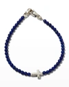 David Yurman Men's Spiritual Beads Cross Station Bracelet In Silver, 4mm In Lapis