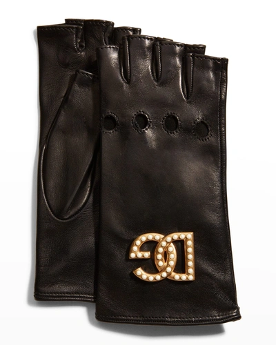 【D&G】DOLCE&GABBANA Swarovski Napa Fingerless Gloves Dolce & Gabbana Dg Swarovski Napa Fingerless Gloves In Black