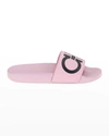 Ferragamo Gancini-print Pool Slides In Marshmello Black