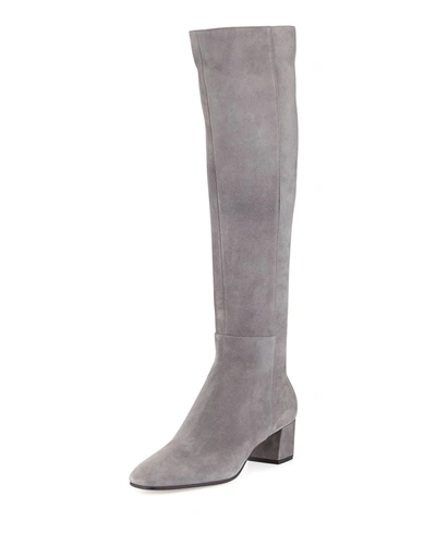 Gianvito Rossi Low-heel Suede Knee Boots In Black