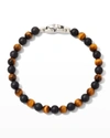 David Yurman Sterling Silver Spiritual Beads Alternating Tiger Eye And Black Onyx Bracelet In Brown