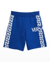 Versace Kids' Boy's Greca Logo Bermuda Shorts, Sizes 4-6 In Bluette White
