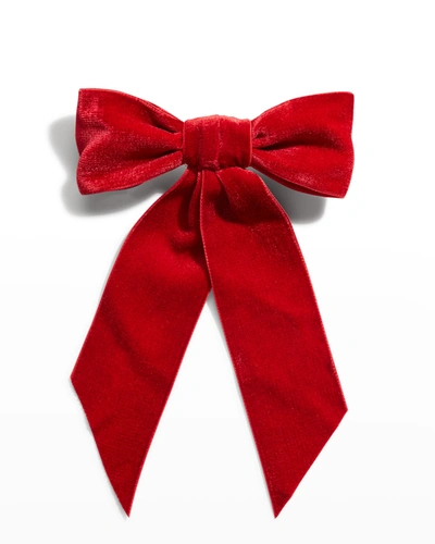 Jennifer Behr Wide Velvet Bow Barrette In Rouge