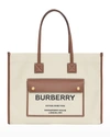 Burberry Small Two-tone Canvas And Leather Freya Tote In Natural/tan