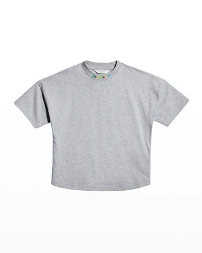 Palm Angels Gray T-shirt For Girl With Multicolor Logo In Grigio