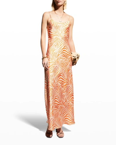 Adriana Iglesias Java Zebra-print Silk Slipdress In Orange Zebra