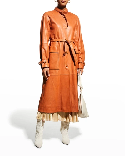 Rebecca Taylor Slim Leather Trench Coat In Sienna