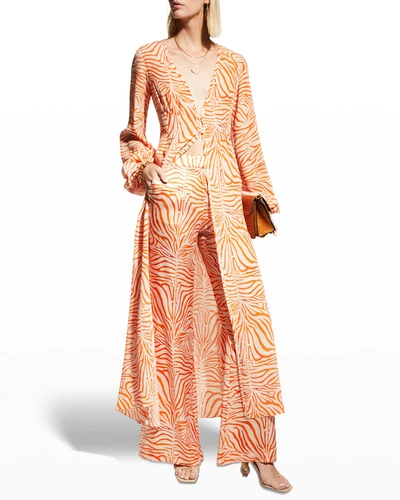Adriana Iglesias Mara Zebra-print Silk Pants In Orange Zebra