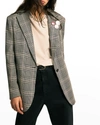 Golden Goose Golden Single Breasted Tom Boy Blazer Prince Of Wales Wool In Grey Black