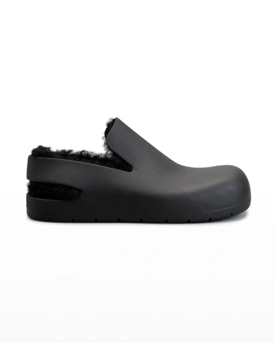 Bottega Veneta Rubber Shearling Cozy Mules In Black