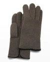 Portolano Honeycomb Stitched Cashmere Gloves In Brown/black