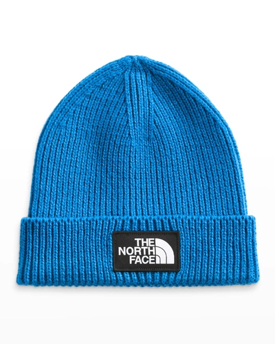 The North Face Kid's Box Logo Rib Knit Beanie In Hero Blue