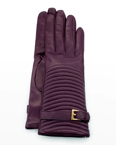 Portolano Cashmere-lined Napa Belt Gloves In Aubergine