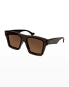 Gucci Men's Square Acetate Sunglasses In 905 Brown