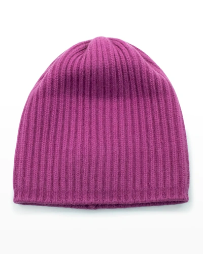 Portolano Slouchy Ribbed Cashmere Beanie In Very Berry