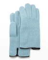 Portolano Honeycomb Stitched Cashmere Gloves In Baby Blue/black