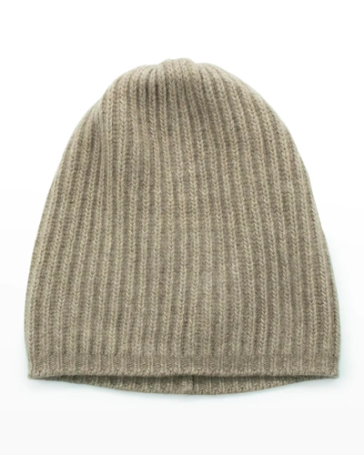 Portolano Slouchy Ribbed Cashmere Beanie In Nile Brown