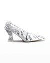 Bottega Veneta Metallic Ruched Transluscent-heel Pumps In Silver