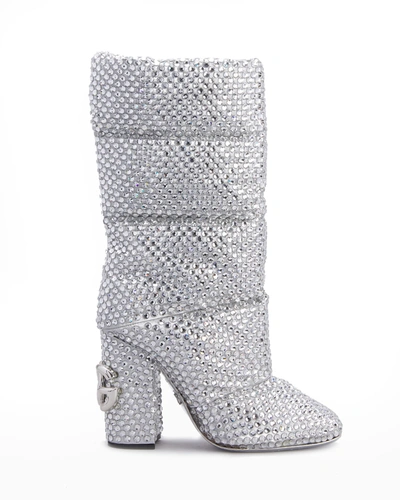 Dolce & Gabbana Crystal Quilted Nylon Boots In Silver | ModeSens display picture 3