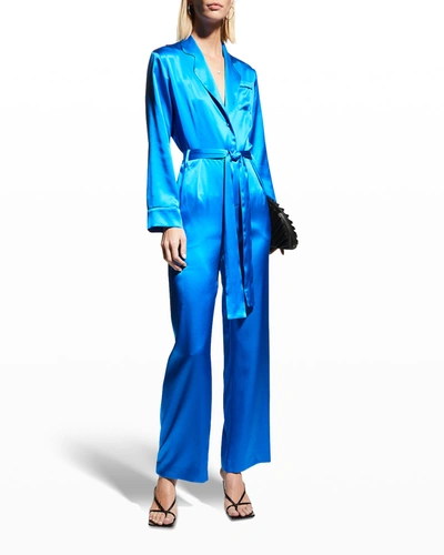 Adriana Iglesias Theodore Silk Pajama Jumpsuit In Blue