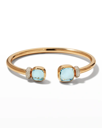 Pomellato Nudo Classic And Petit Rose Gold Bangle With Sky Blue Topaz In 15 Rose Gold