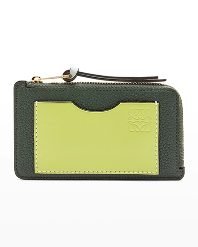 Loewe Anagram Bicolor Leather Card Holder In 4437 Khaki Yell