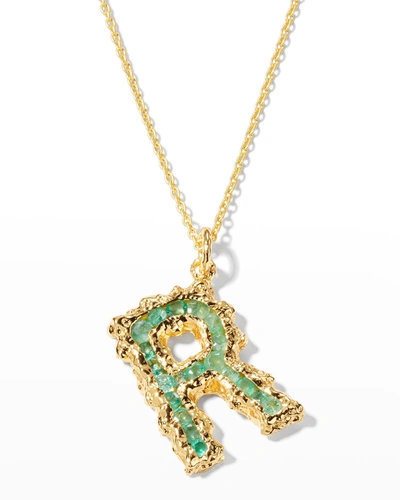 Pacharee Alphabet Gold-plated Emerald Necklace In Green