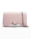 Balenciaga Hour Croc-embossed Wallet Crossbody Bag In 6903 Powder Pink