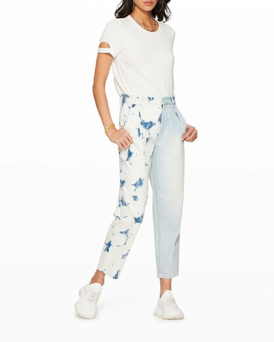 Blue Revival Happy Hour Print Blocked Ankle Jeans In Tie Dye/ultra Light In White