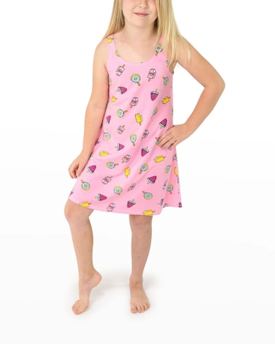 Lovey & Grink Kids' Girl's Ice Cream-print Tank Dress In Pink