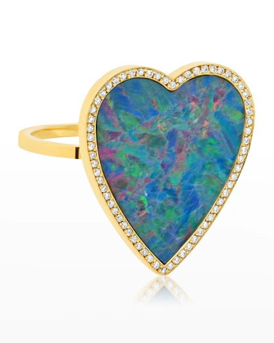 Jennifer Meyer Yellow Gold Red Opal Inlay Heart Ring With Diamonds