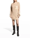 Ser.o.ya Devin Distressed Cotton Crewneck Sweater Dress In Tan