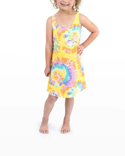 Lovey & Grink Kids' Girl's Sunburst Tie-dye Tank Dress In Yellow