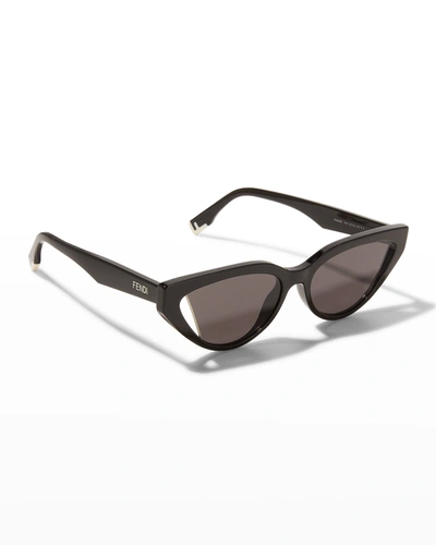 Fendi Dramatic Cutout Acetate Cat-eye Sunglasses In Shiny Black/smoke