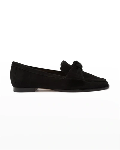 Alexandre Birman Maxi Clarita Bow Suede Loafers, Black In Black Suede