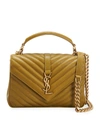 Saint Laurent College Medium Ysl Matelasse Lambskin V-flap Crossbody Bag With Golden Hardware In 2423 Olive Drab