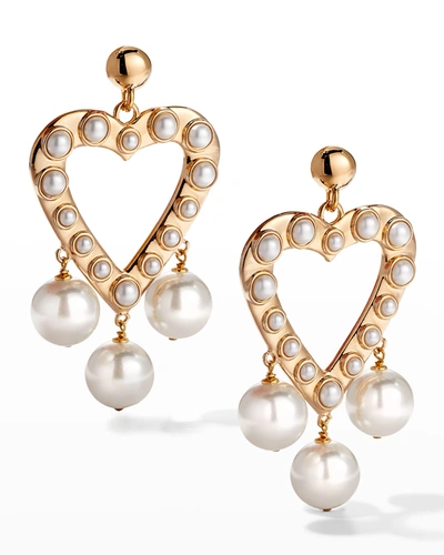 Carolina Herrera Large Heart Faux-pearl Drop Earrings In Pearl/gold