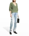 Ser.o.ya Syd Distressed Cotton V Neck Sweater In Olive