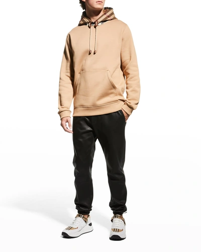 Burberry Men's Check-hood Pullover Sweatshirt In Camel