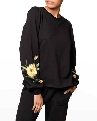 Nicole Miller Venus Floral French-terry Sweatshirt In Black/mult