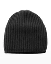 Portolano Slouchy Ribbed Cashmere Beanie In Black