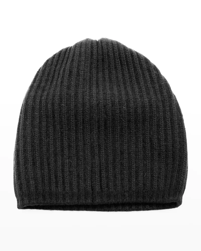 Portolano Slouchy Ribbed Cashmere Beanie In Black