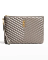 Saint Laurent Monogram Ysl Quilted Wristlet Pouch Bag In Fog