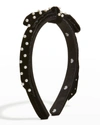 Lele Sadoughi Pearly Bow Velvet Slim Headband In Jet