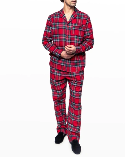 Petite Plume Men's Tartan Plaid Pajama Set In Red
