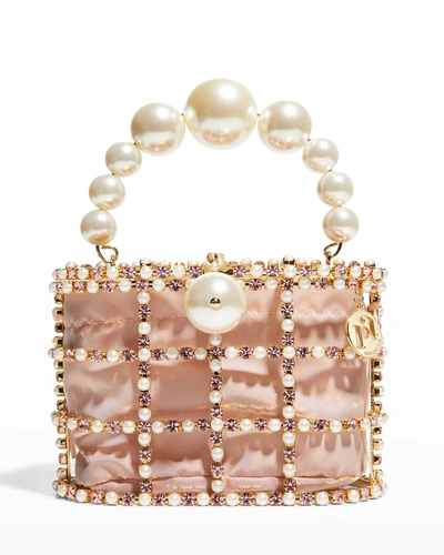 Rosantica Holli Polka Cage-embellished Top-handle Bag In Crystals Pink