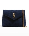 Saint Laurent Loulou Small Monogram Ysl Suede V-flap Shoulder Bag In 4147 Deep Marine