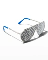 Fendi Ff Logo Injection Plastic Shield Sunglasses In Ivory/smoke
